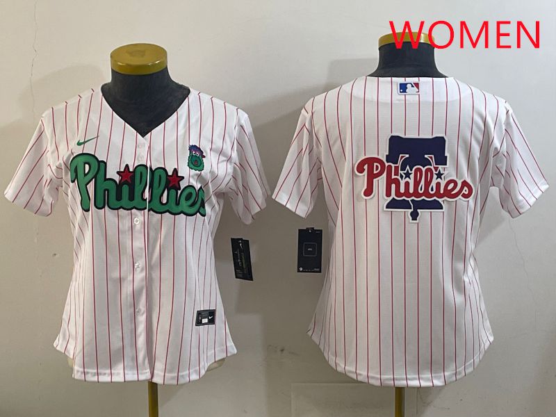 Women Philadelphia Phillies Blank White Stripe Second generation joint name 2025 Nike MLB Jersey style 4->women mlb jersey->Women Jersey